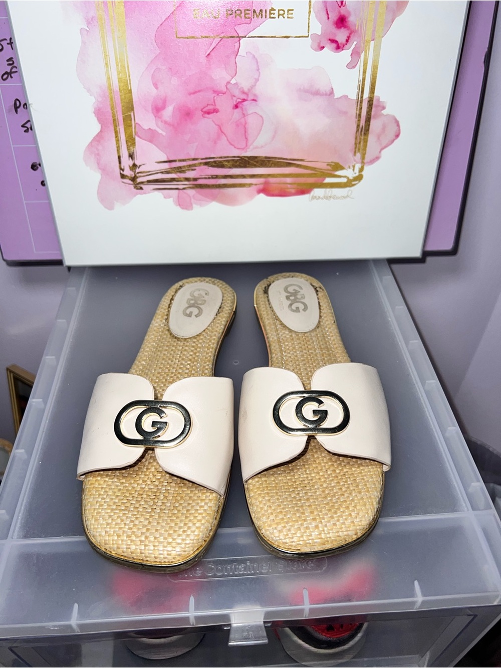 CBG Cream Leather Logo Slide Mules